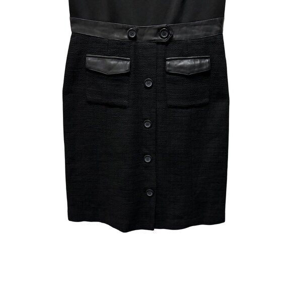 Karl Lagerfeld Paris Black Short-Sleeve Dress W/ Faux Leather Trim Size 8 - Picture 4 of 9